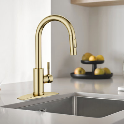 Robinet de cuisine rétractable à poignée simple avec plaque de pont, poignées et conduites d'alimentation