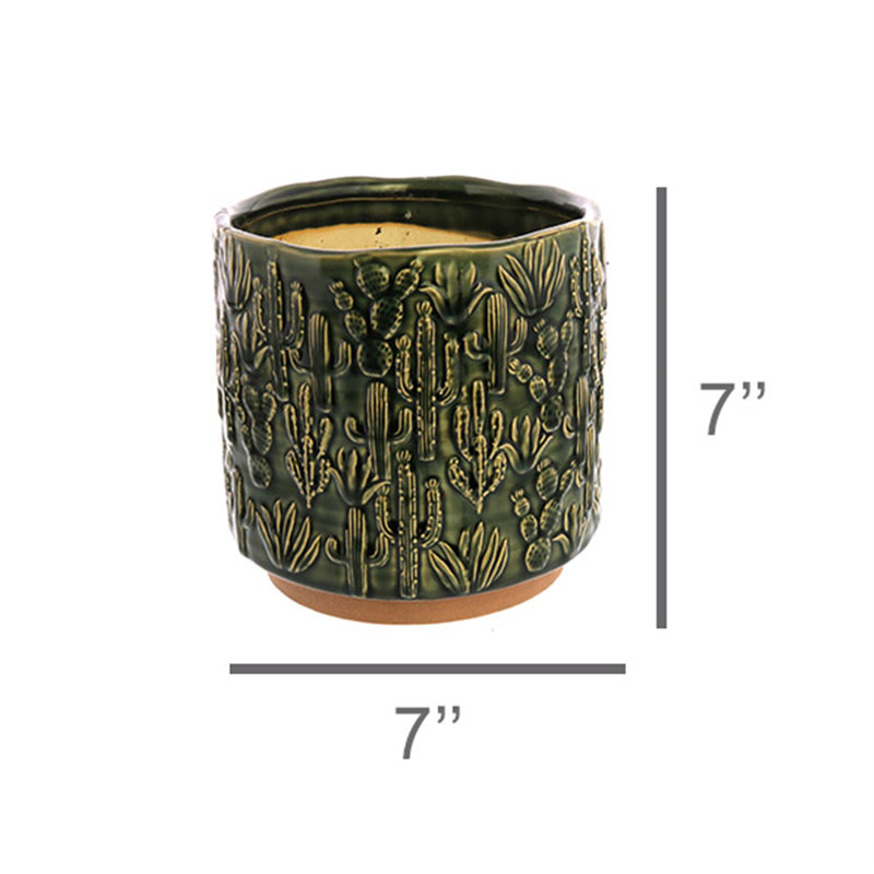 Barba Ceramic Cactus Cachepot, 7" H x 7" W x 7" D