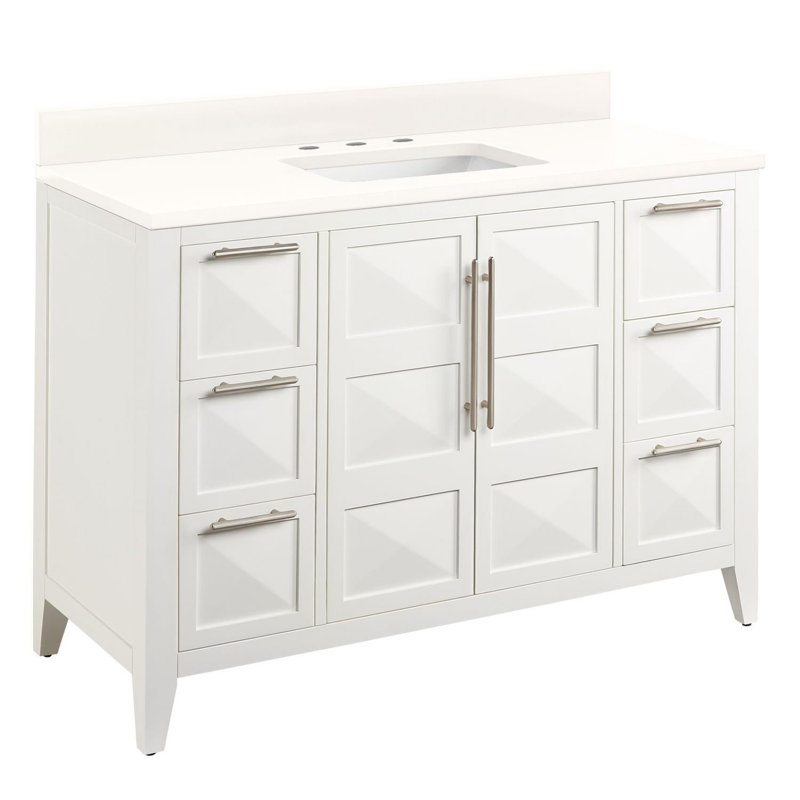 48" Holmesdale Vanity with Rectangular Undermount Sink, Arctic White Quartz, 8" Widespread, Bright White