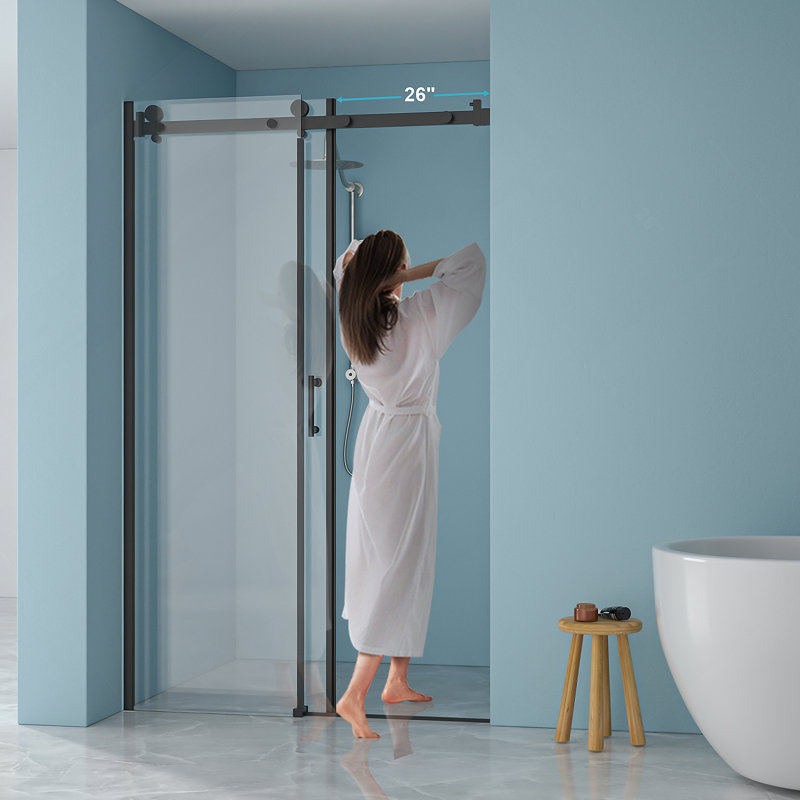 Porte de douche coulissante simple l 48 po x H 76 po - Verre trempé de 8 mm avec cadre en acier inoxydable 304, noir mat