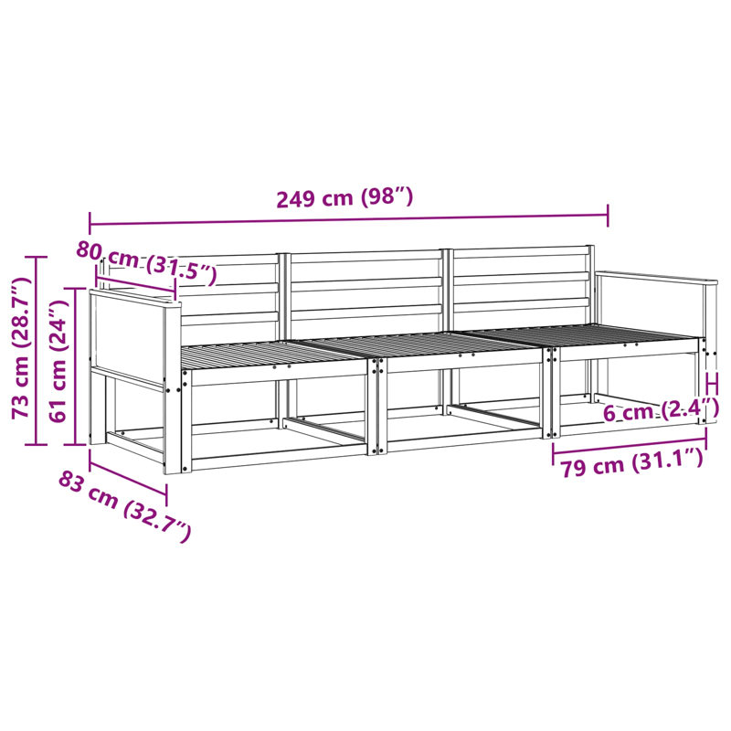249cm Wide Patio Sectional, Natural