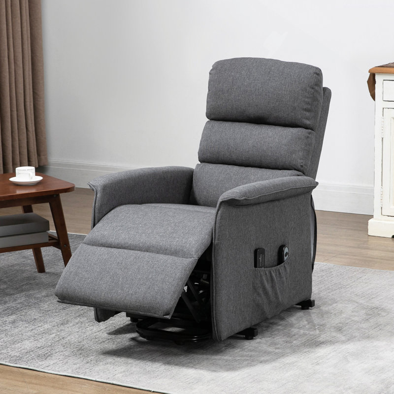 Power Lift Chair With Vibration Massage, Fabric Upholstered Recliner Chair For Elderly With Remote Control, Side Pockets