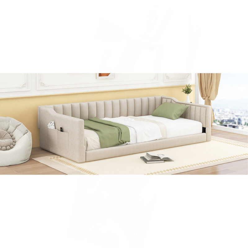 Lit de repos simple simple TG et pochette de rangement latérale beige