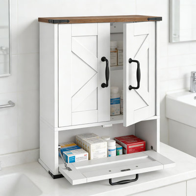 Farmhouse Wall Mounted Cabinet With Adjust-Down Door And Adjustable Shelf, Over The Toilet Bathroom Storage Organizer For Small Spaces, Rustic Kitchen And Bathroom Cabinet