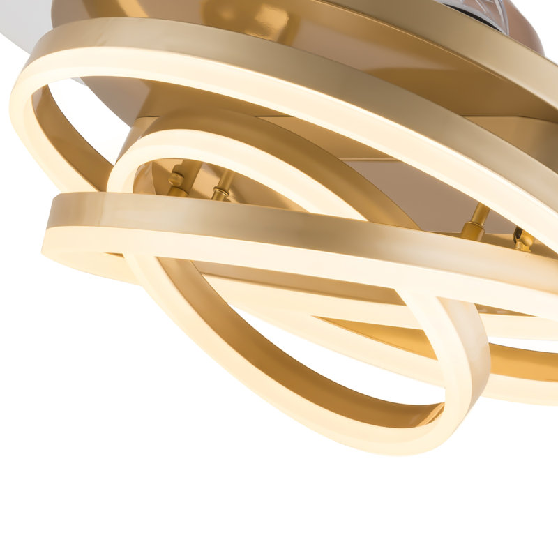 Gold Retractable LED Ceiling Fan Chandelier with Remote Control
