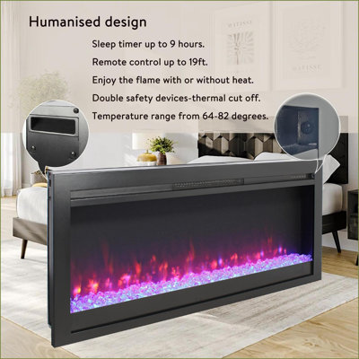 Electric Fireplaces 44 Inch Recessed in Wall with Remote, Multi-Color Flame &amp; LED Heater | Insert | Vent Free