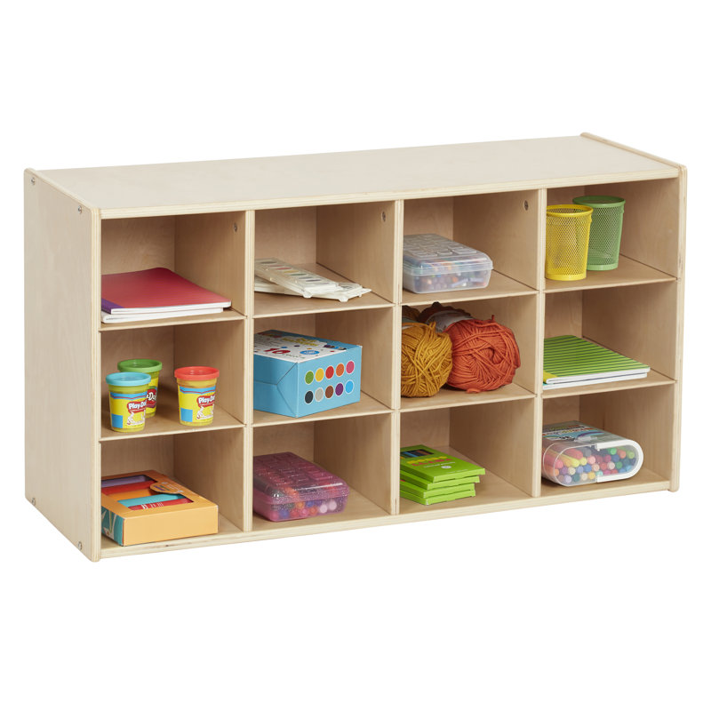 Natural Birch 12-Cubby Tray Storage Cabinet