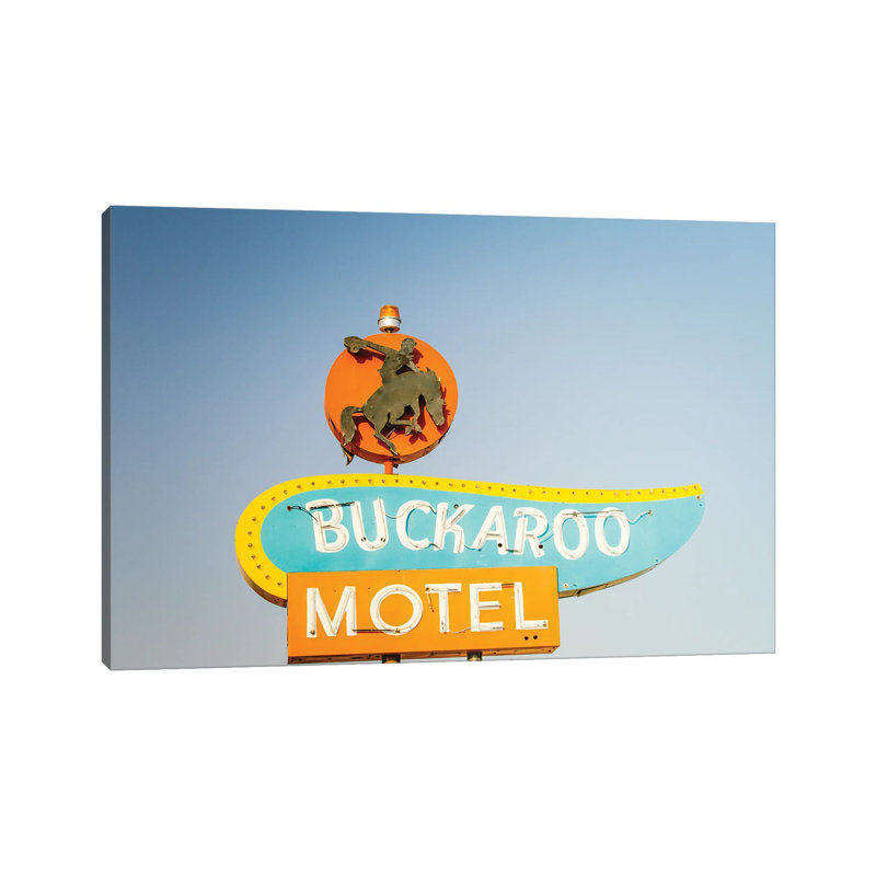 Route 66 Buckaroo Motel Vintage Sign Art by Ann Hudec - Wrapped Canvas Print, 20.32 cm H x 30.48 cm W