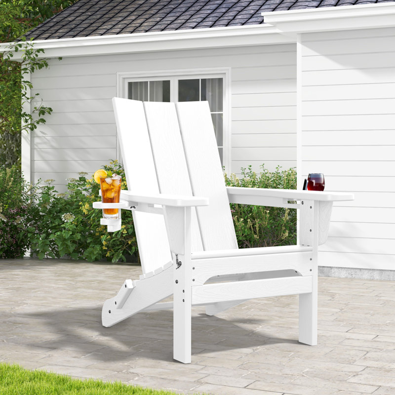 Chaise Adirondack pliante Wolak avec porte-gobelet, Blanc