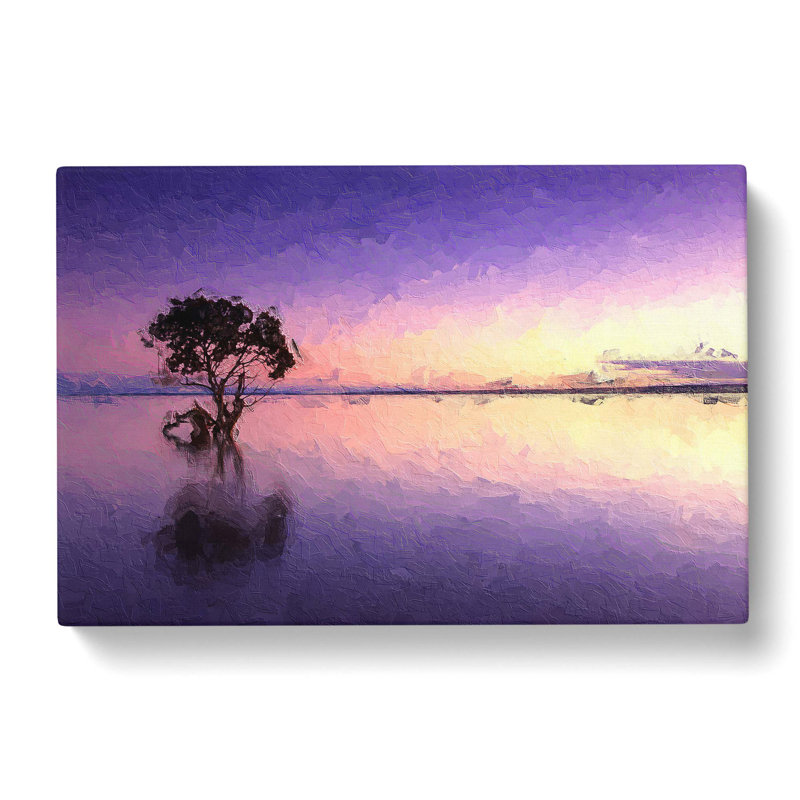 Tree Alone During A Purple Sunset In Abstract - Wrapped Canvas Painting, 40cm H x 60cm W x 3cm D