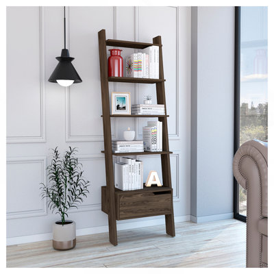 Hamburg Ladder Bookcase, Five Open Shelves, One Drawer