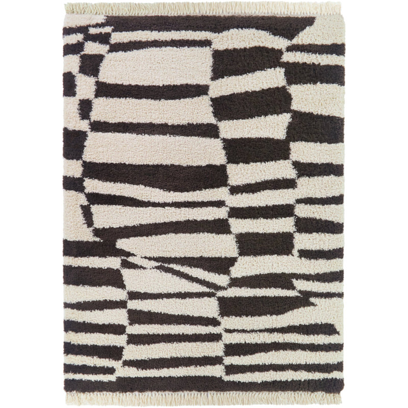Parnassa Charcoal Modern Geometric Shag Area Rug, Rectangle 5'3" x 7'