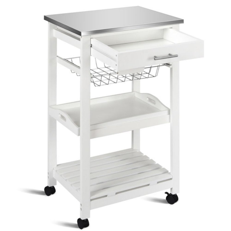 Îlot de cuisine avec chariot et plateau en acier inoxydable