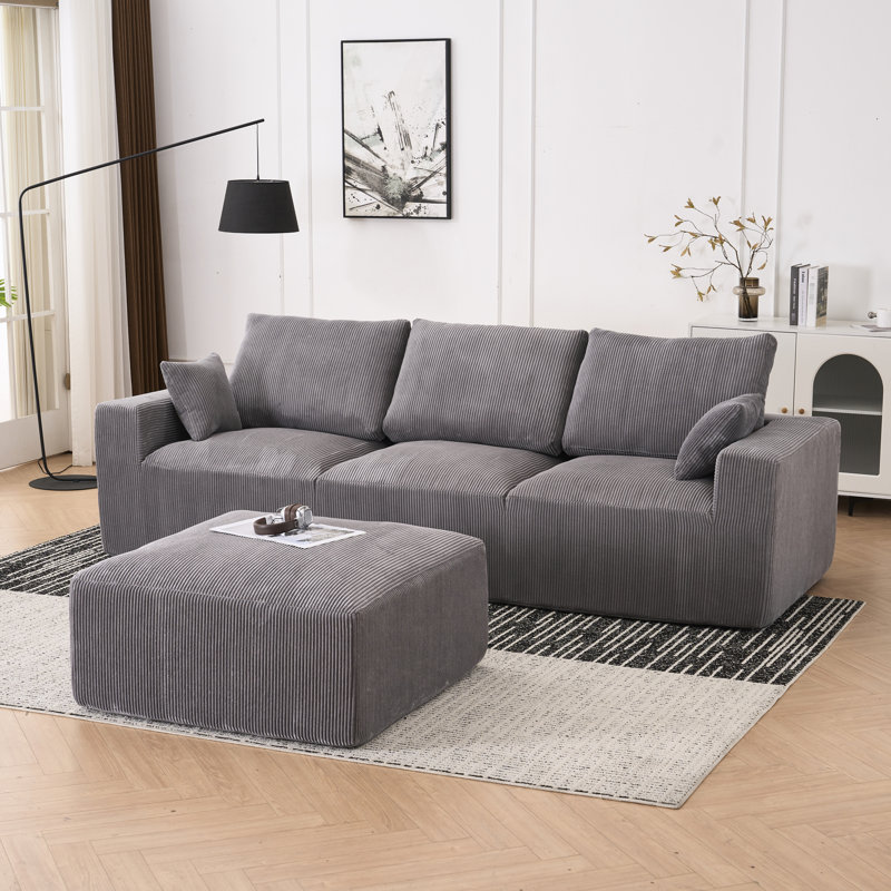 Velours côtelé gris désossé, modulaire en forme de U de 113 po, sans assemblage, mousse complète, multifonctionnel pour salles de dégustation de vin Dance