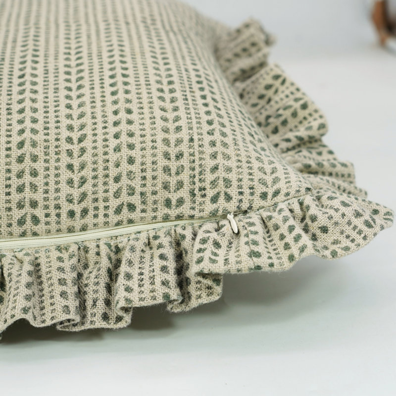 Housse de coussin lombaire à motif de volutes en lin épais Fab divine, décor campagnard (Ratanbel, vert), H 14 po x l 14 po