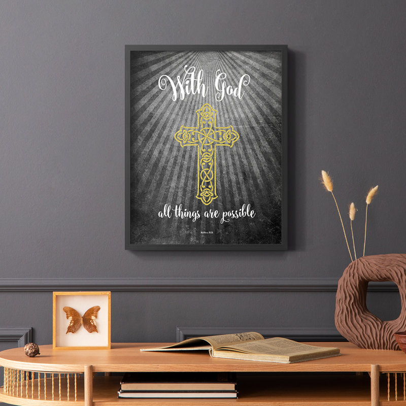 With God God, reproduction encadrée dorée - bois massif, Noir, H 10 po x l 8 po