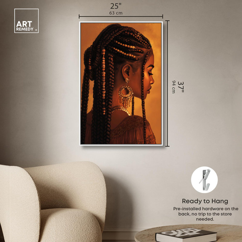 «Crowned in Braids», toile Art Portrait par Art Remedy, Cadre blanc, H 37 po x l 25 po