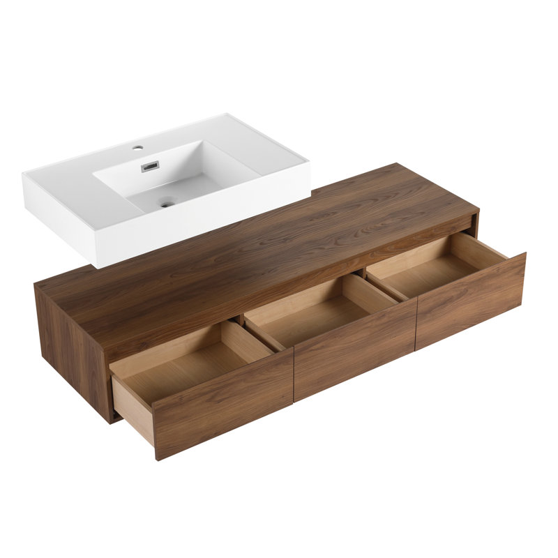 " Wall-mounted Bathroom Vanity With Resin Sink, Soft-close Drawer, And Elegant Floating Mount Design For Modern Style