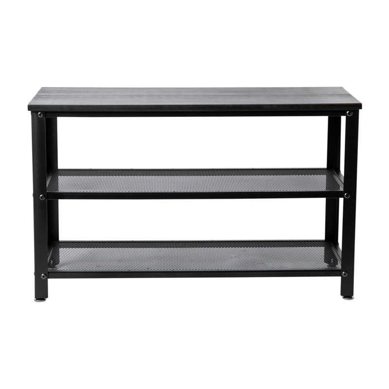 Banc de hall d'entrée à 3 niveaux avec tablettes de rangement en métal Sochi, Enduit noir