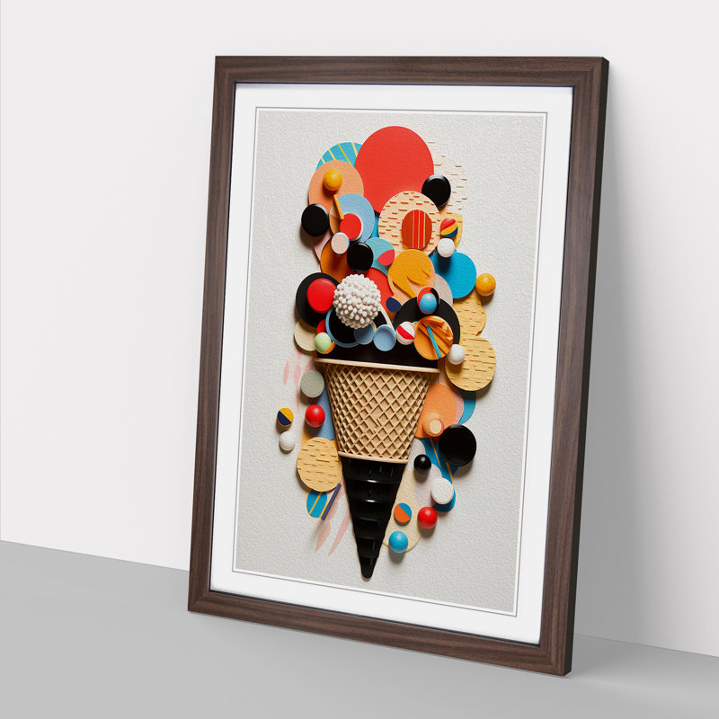Ice Cream Constructivism No.2 - Single Picture Frame Print on Wood, 34cm H x 25cm W x 2cm D, Walnut Framed