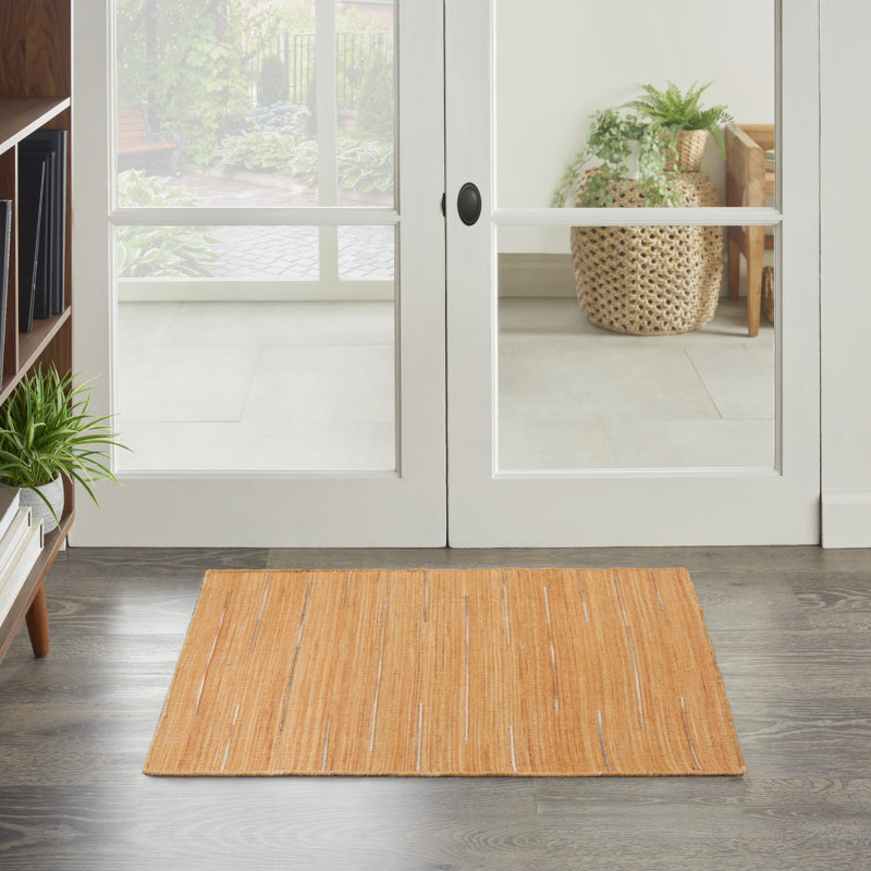 Anerinda Solid Hand Loomed Wool/Cotton Area Rug in Orange, Runner 2' x 3'