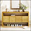 Buffet 4 portes moderne avec tablette ouverte, grain de bois naturel, rangement grande capacité