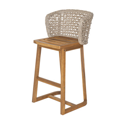 Tabouret d'extérieur en bois d'acacia et osier naturel