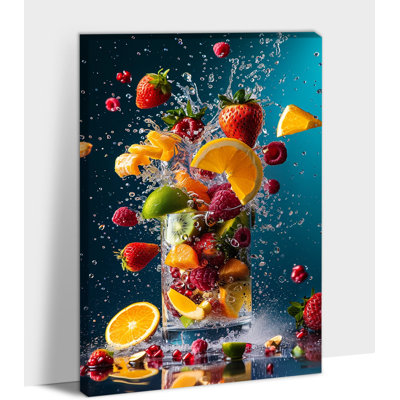 Large Adriany Colorful Fruit Splash Kitchen Canvas Prints Food Still Life Poster Picture Painting Wall Artwork for Dining Room Kitchen Wall Decor Ready to Hang Framed, 32×48 Inches