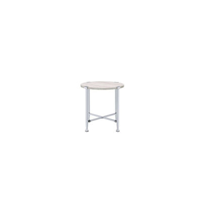 24" Chrome And White Oak Manufactured Wood And Metal Round End Table