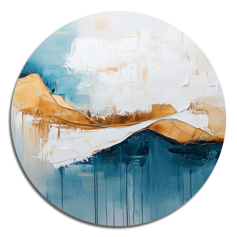 Encre Synergy, Cloding Gloden et Blue Wave - art mural rond moderne transitionnel abstrait en métal, L 36 po x H 36 po