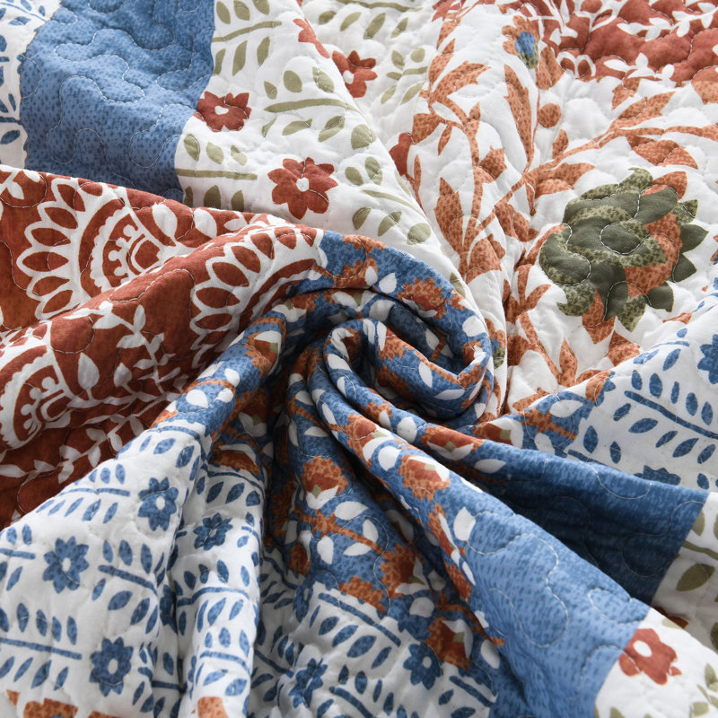 Ensemble de couvre-lit 3 pièces 3 pièces, Patchwork bleu, Courtepointe grand + 2 oreillers décoratifs