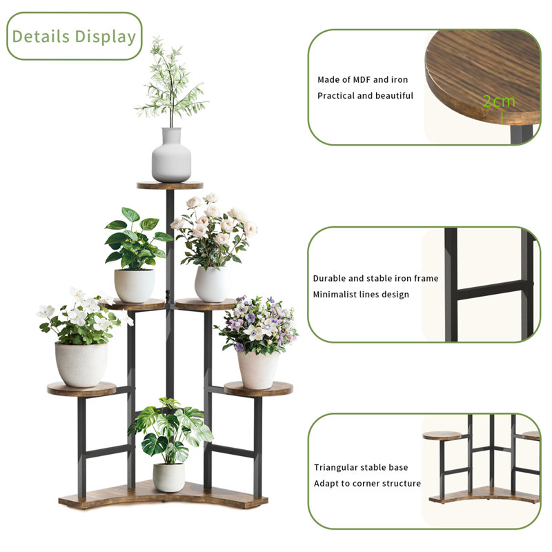 Support pour plante en bois massif Gracie-Lou, Brun rustique / noir