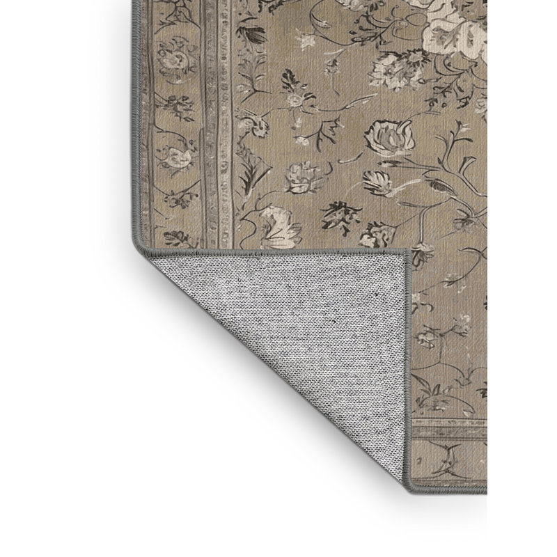 Machine Washable Tabriz Gray Area Rug, Round 6'