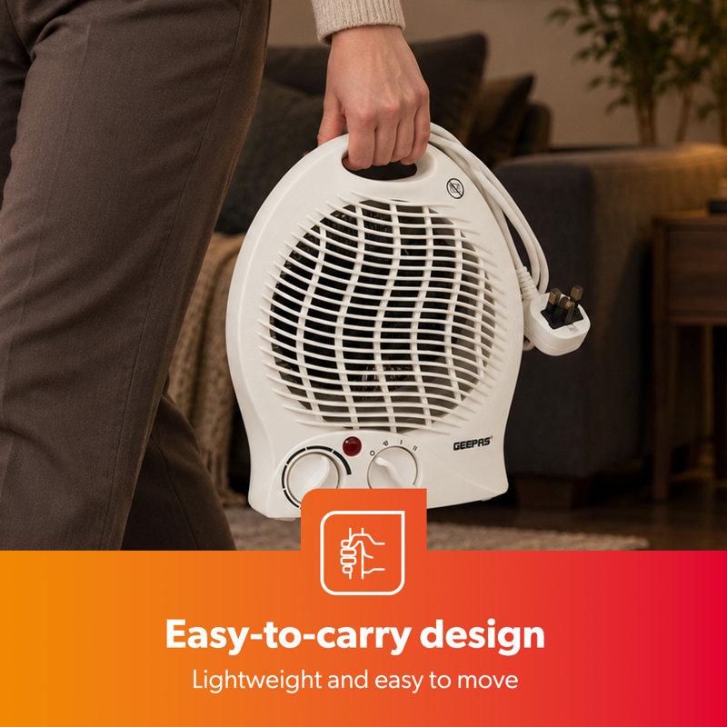 GEEPAS Portable Fan Heater 2000W | Low Running Cost with 2 Heat Settings 1000-2000W & Overheat Protection | Energy Efficient Heater with Cooling/Warm/Hot Wind Option for Office Home | 2 Year Warranty