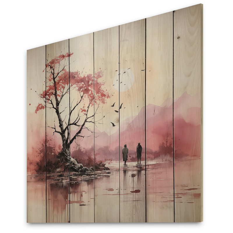 Contemporary Art Experiment With - Impression de paysages sur bois de pin naturel, H 15 po x l 15 po x P 0,78 po