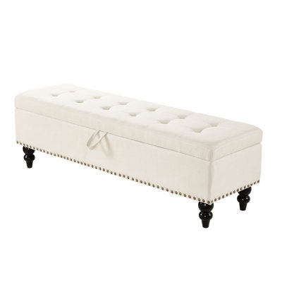 59" Storage Bed Bench In Beige, Contemporary Design For A Comfortable Home Interior Multifunctional Beige Fabric, Life