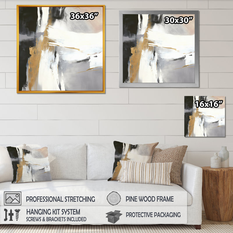 Noir et or Harmony Of Marble VI - Impression sur toile de marbre abstrait, H 16 po x l 16 po x P 1 po, Cadre photo noir