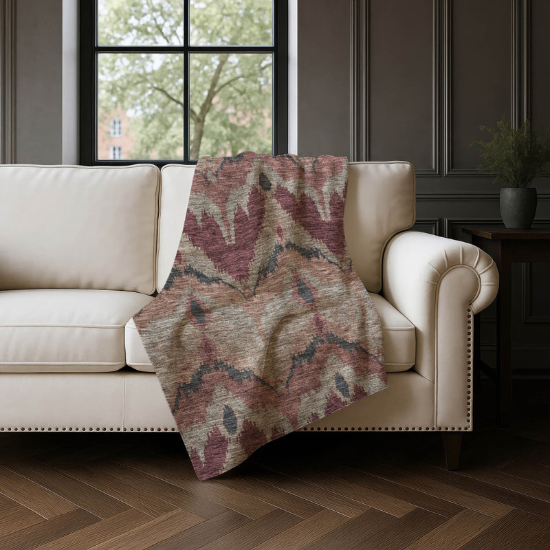 Jeté Addison Sherpa ASB743, Burgundy Ikat