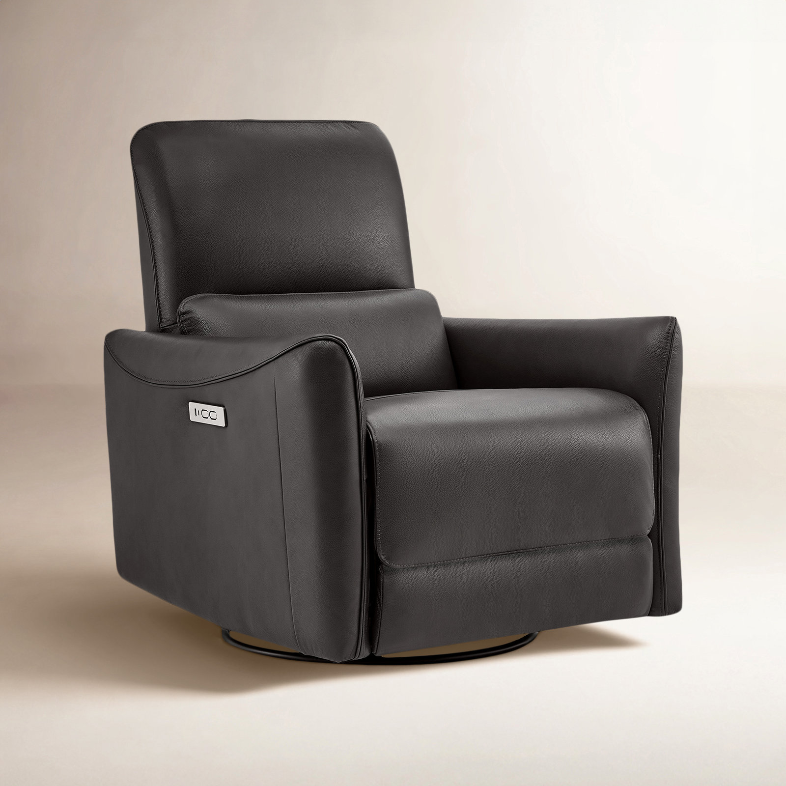 Santo 33" Genuine Leather Swivel Power Recliner, Impression Dark