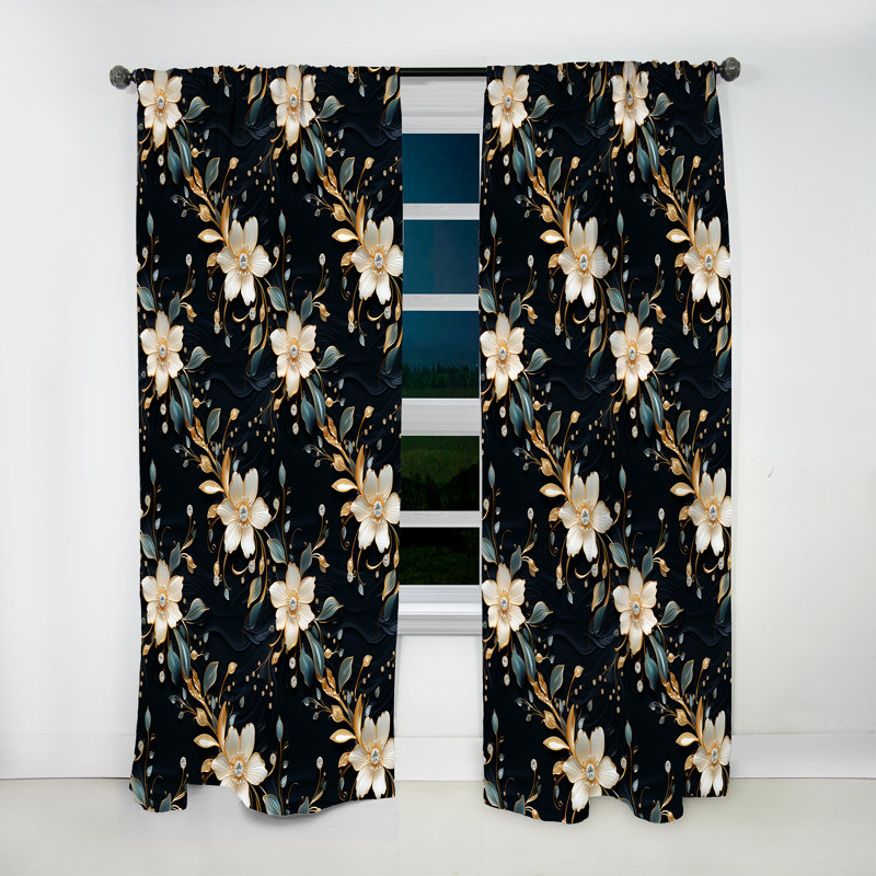 Crystal Diamond Flowers Glamour Dream - Glam Feather Curtain - Velvet Room Darkening - 1 Panel, 52" W x 63" L