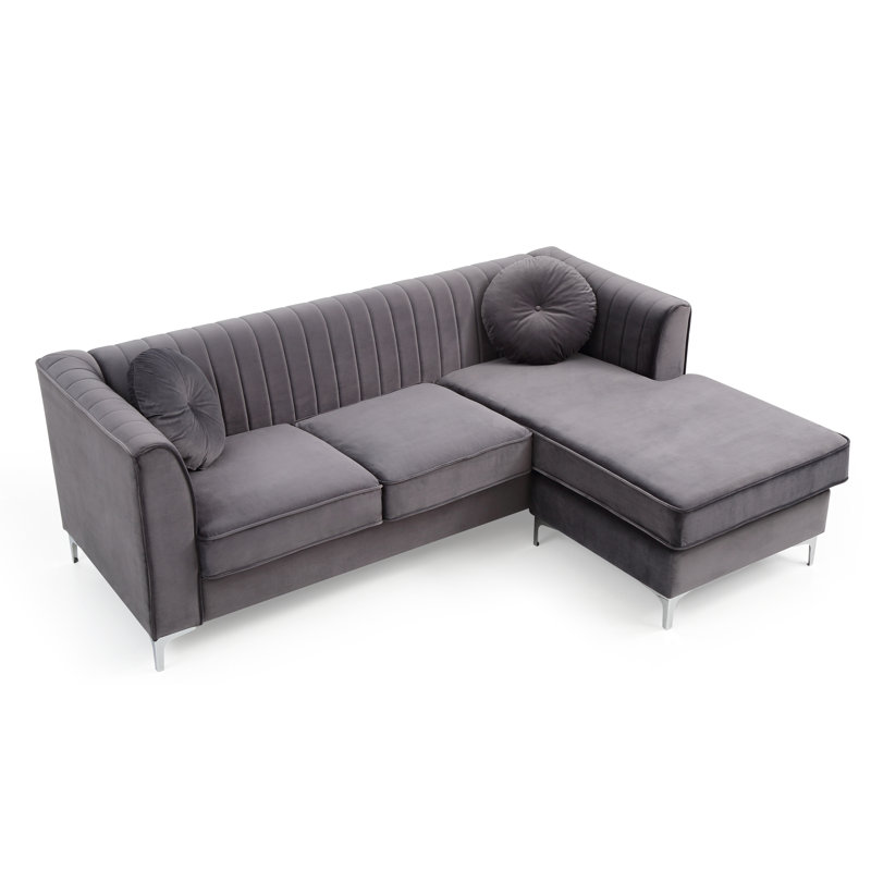 Ballentine Velvet L-Shaped Sectional Reversible, Gray
