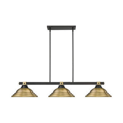 Arles 3 Light Billiard in Matte Black + Rubbed Brass