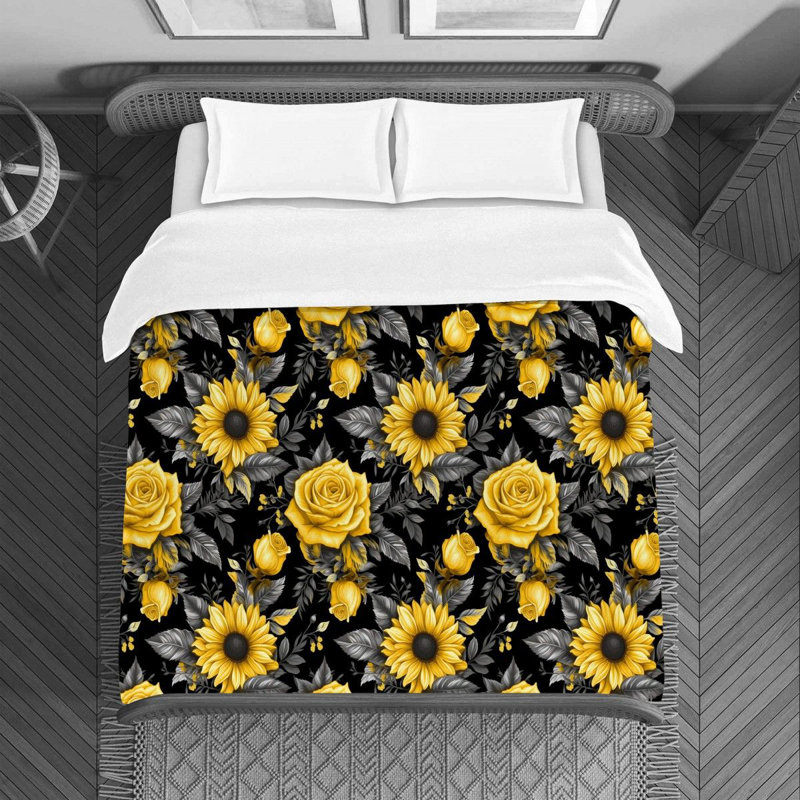 Machine Printed Duvet Cover, Queen Duvet Cover, Black/Yellow