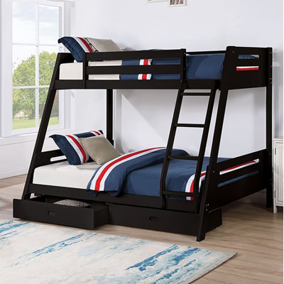 Emily Twin Over Full Bunk Bed With Ladder, 2 Drawers, Wood by Benjara