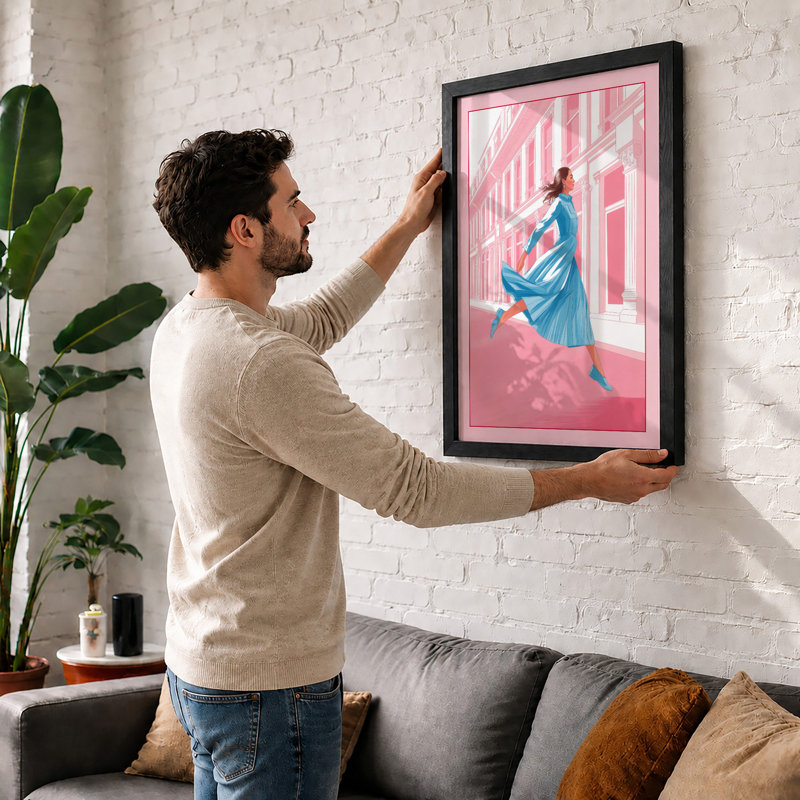 Leap in Pink Modern - Framed Print, A3 - 42.0 x 29.7 cm, Oak
