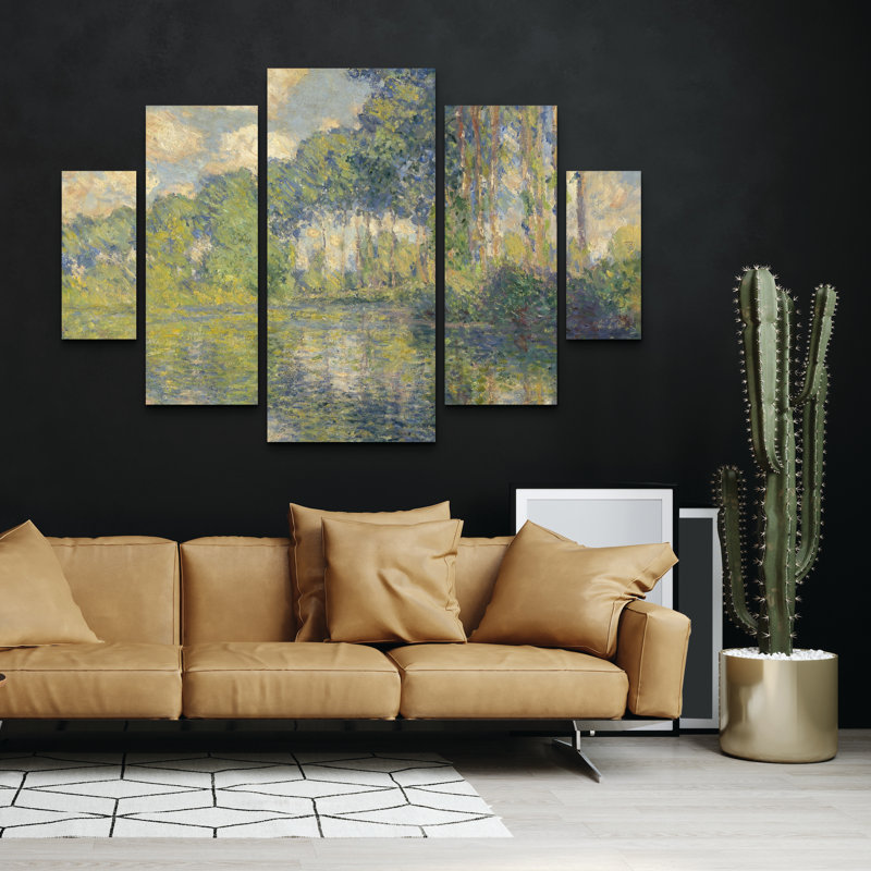 Ensemble de 5 panneaux d'art mural - Monet «Poplars On The Epte», art mural sur toile pour le salon, la chambre à coucher ou le bureau 