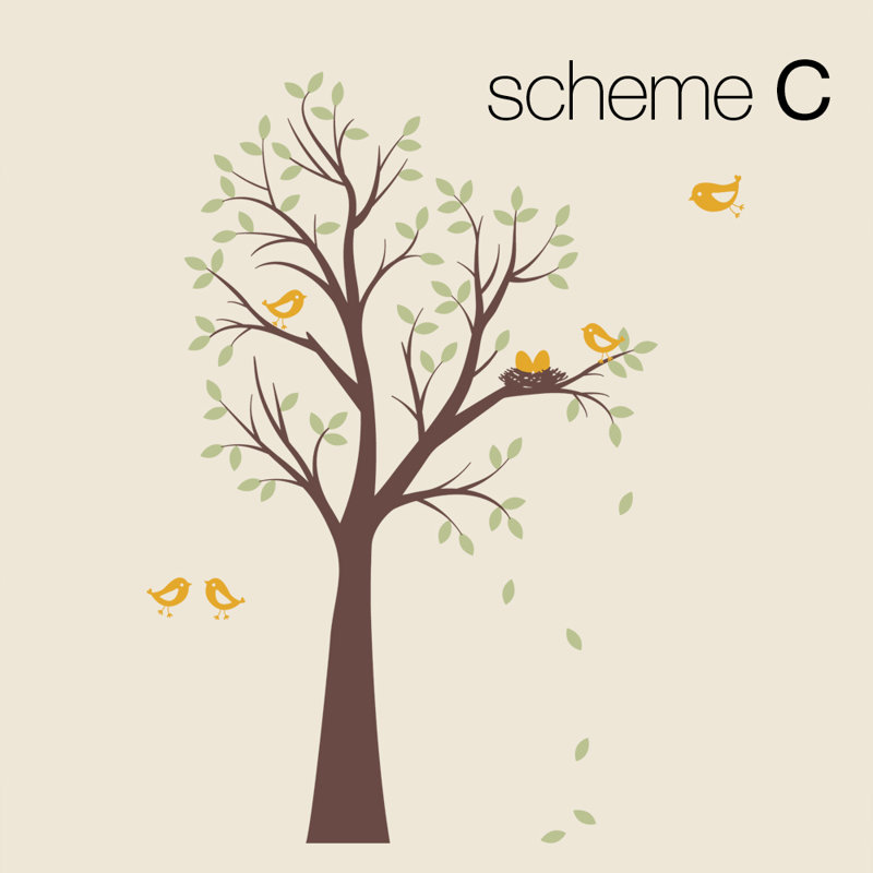 Décalcomanie murale arbres avec oiseaux et nid, Brun