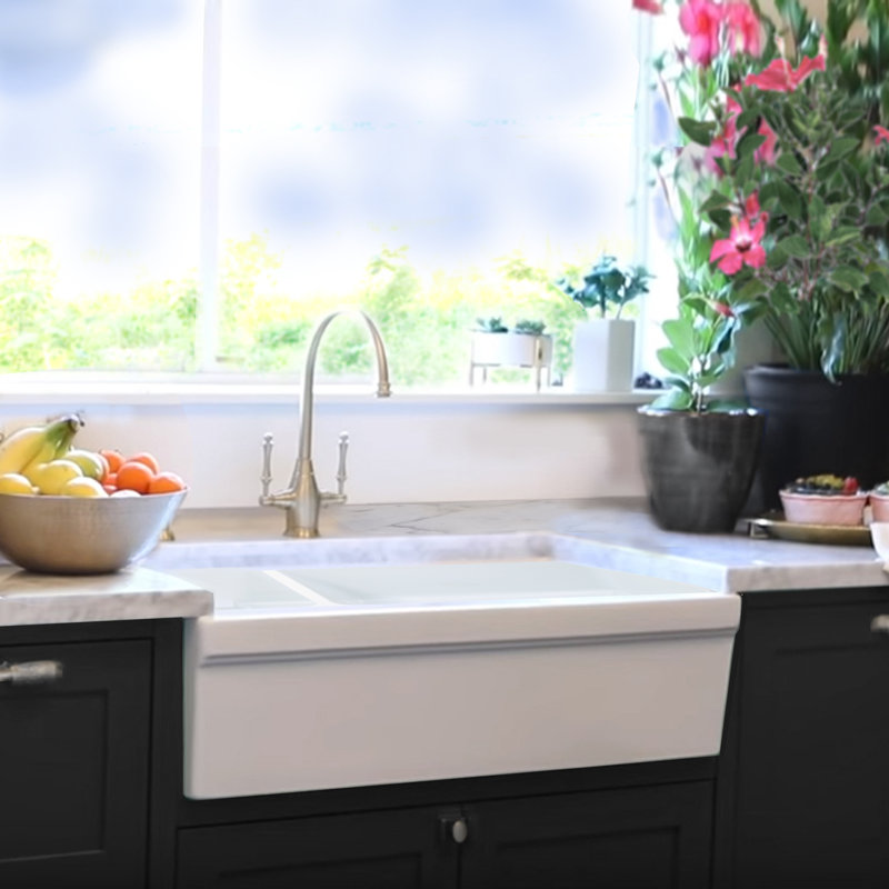 Island 35.5'' L Double Bowl Fireclay Kitchen Sink