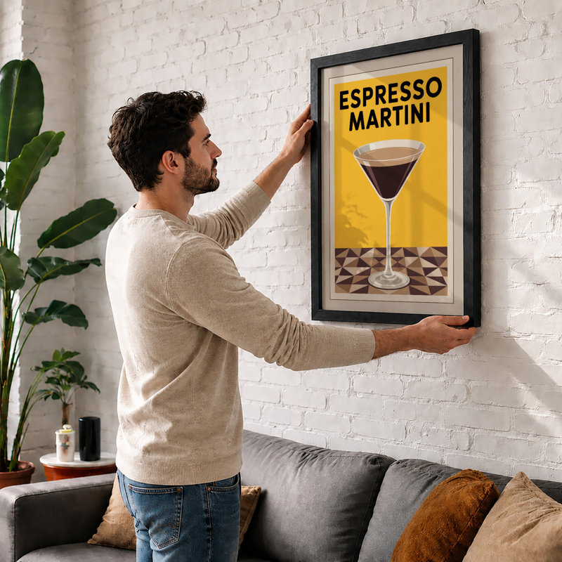 Espresso Martini Retro - Framed Print, A3 - 42.0 x 29.7 cm, White
