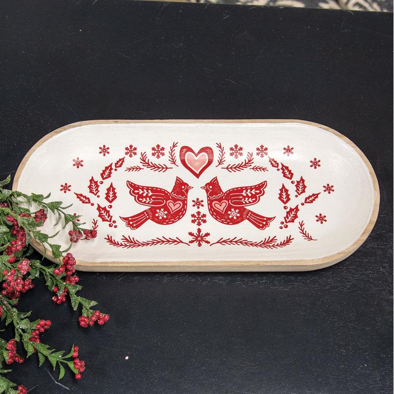 Plateau ovale en bois Yuletide Cardinal, Cardinal, Blanc